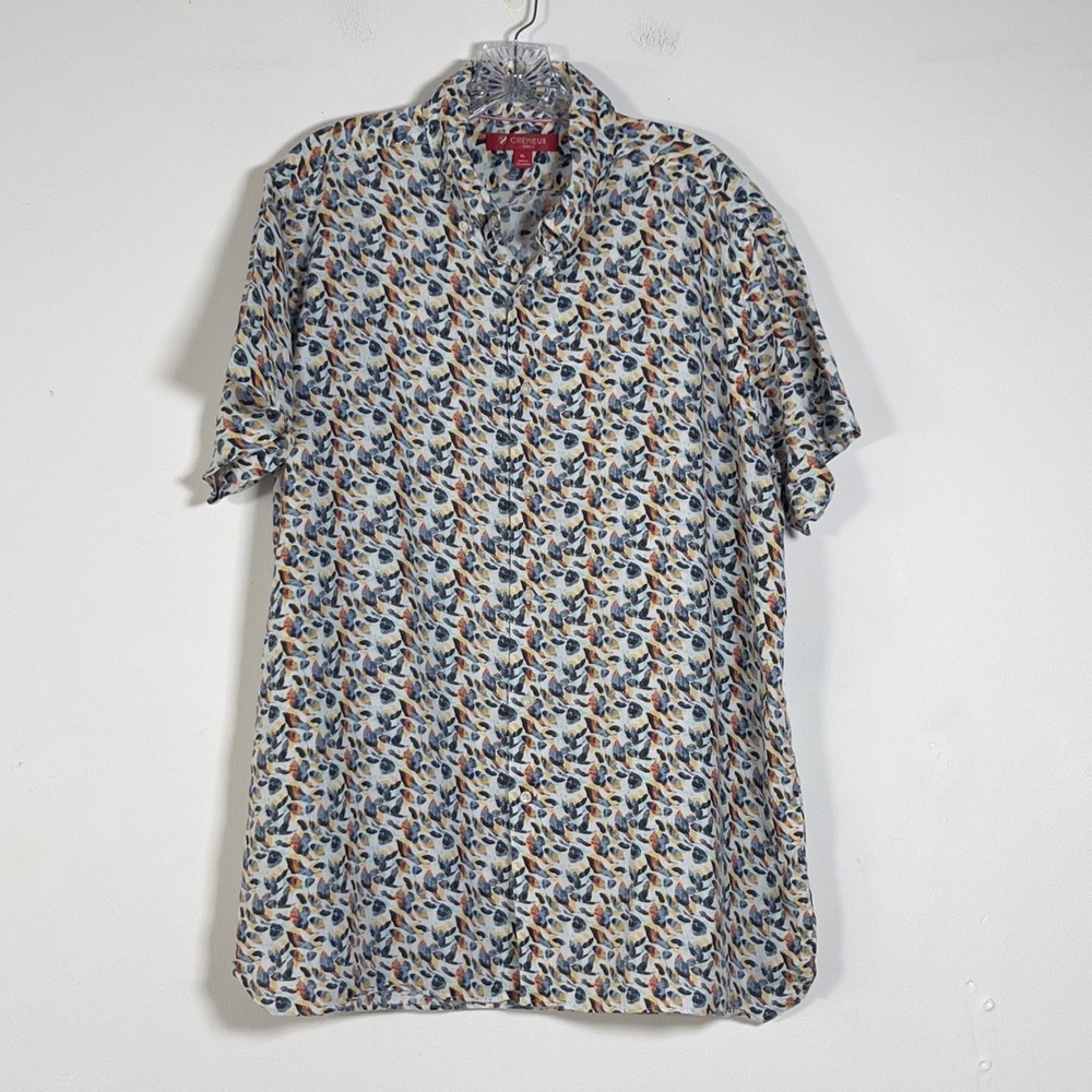 Cremieux Slim Fit Mens XL Short Sleeve 100% Linen Button Down Shirt Floral Print